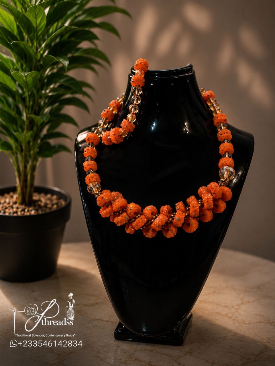 orange glass & beads set orange glass & beads set